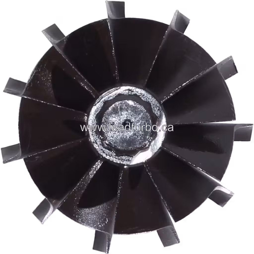 Ansicht von oben: FOR 3524695 TW Turbine Wheel, radiale Schaufelgeometrie und silberner Wellenstumpf