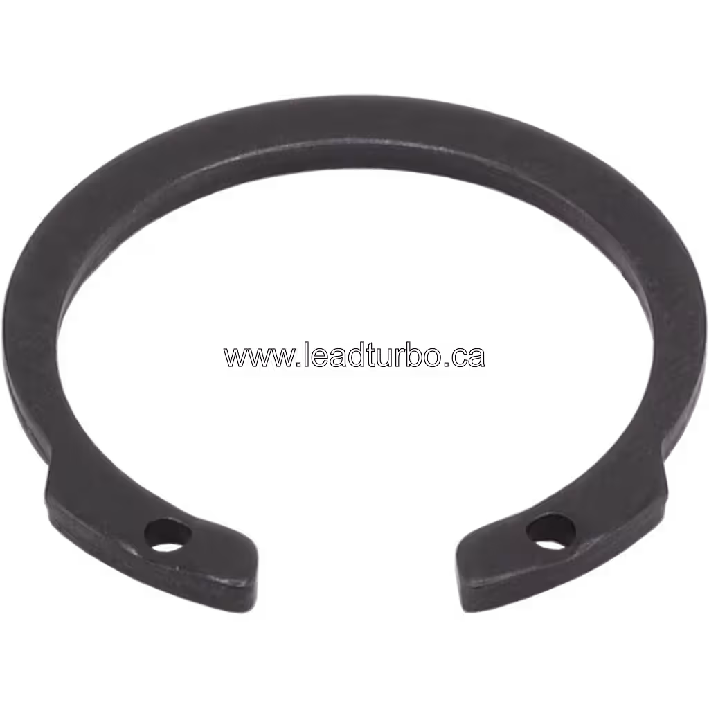Black C-shaped metal retaining ring with two mounting holes