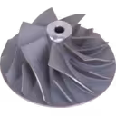 45-Grad-Obenansicht des J96 Compressor Wheel mit sichtbarem Zentralnabe und Schaufelkrümmung
