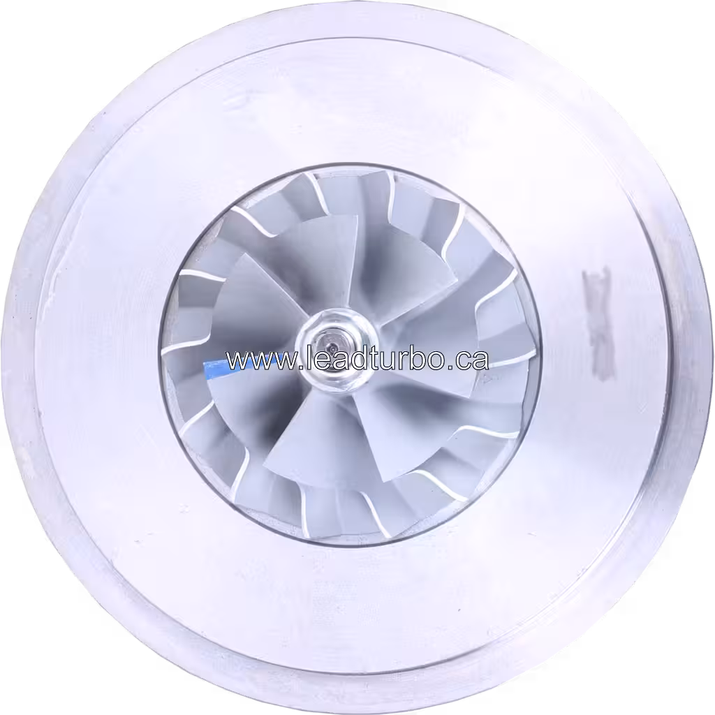 Core turbosprężarki 173385 S400S069 widok z przodu z kołem sprężarki