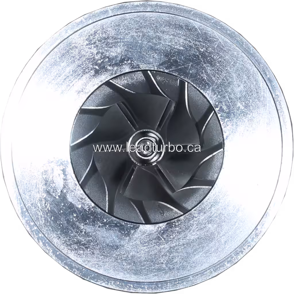 Vista frontal del core de turbocompresor FOR 465819-5003 TB0392 con rueda de compresor plateada