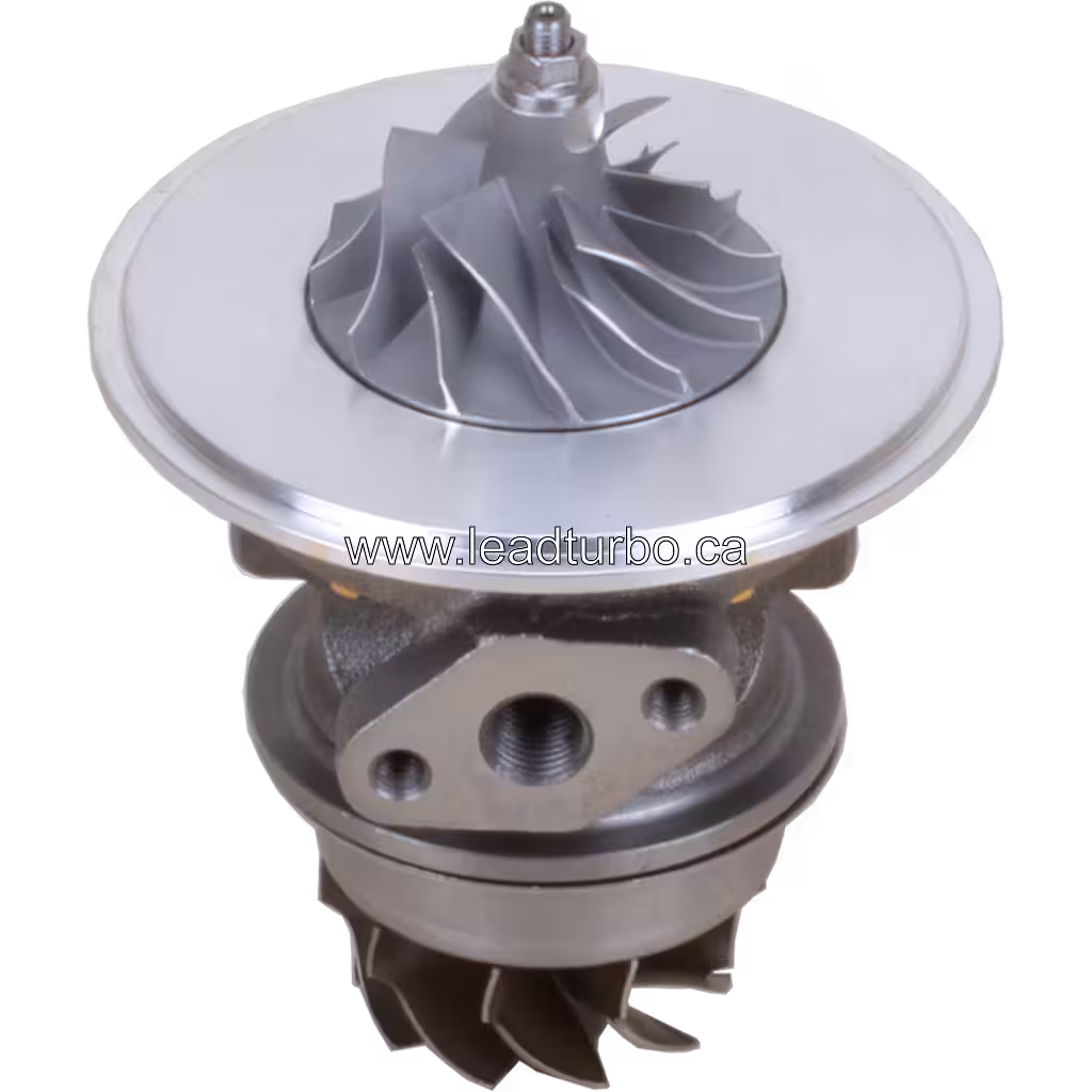 Vista replacement a 45 grados del core de turbo FOR 465819-5003 mostrando carcasa central y puertos roscados