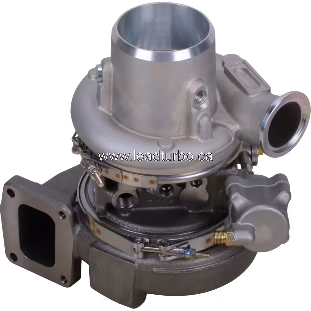 Vue de dessus du turbocompresseur 4090052 avec bride d'échappement et actionneur