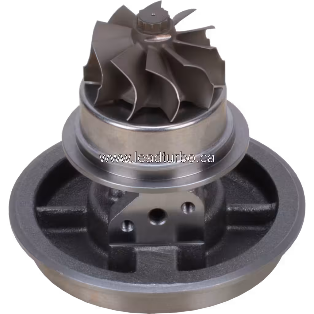 45-degree bottom view showing turbine housing and wheel of 1138319 core