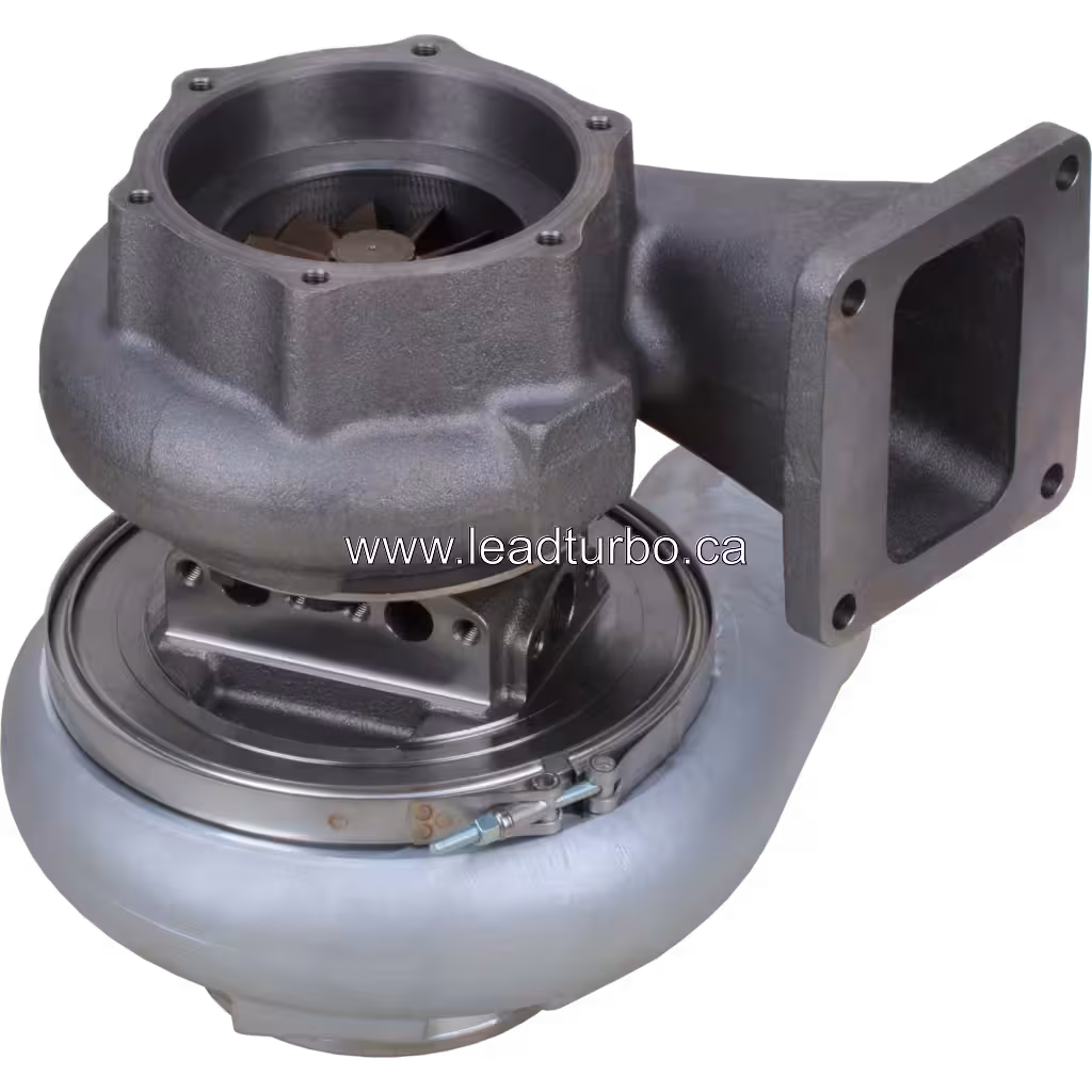 6502-51-5040 turbocharger bottom view showing turbine wheel and cartridge assembly