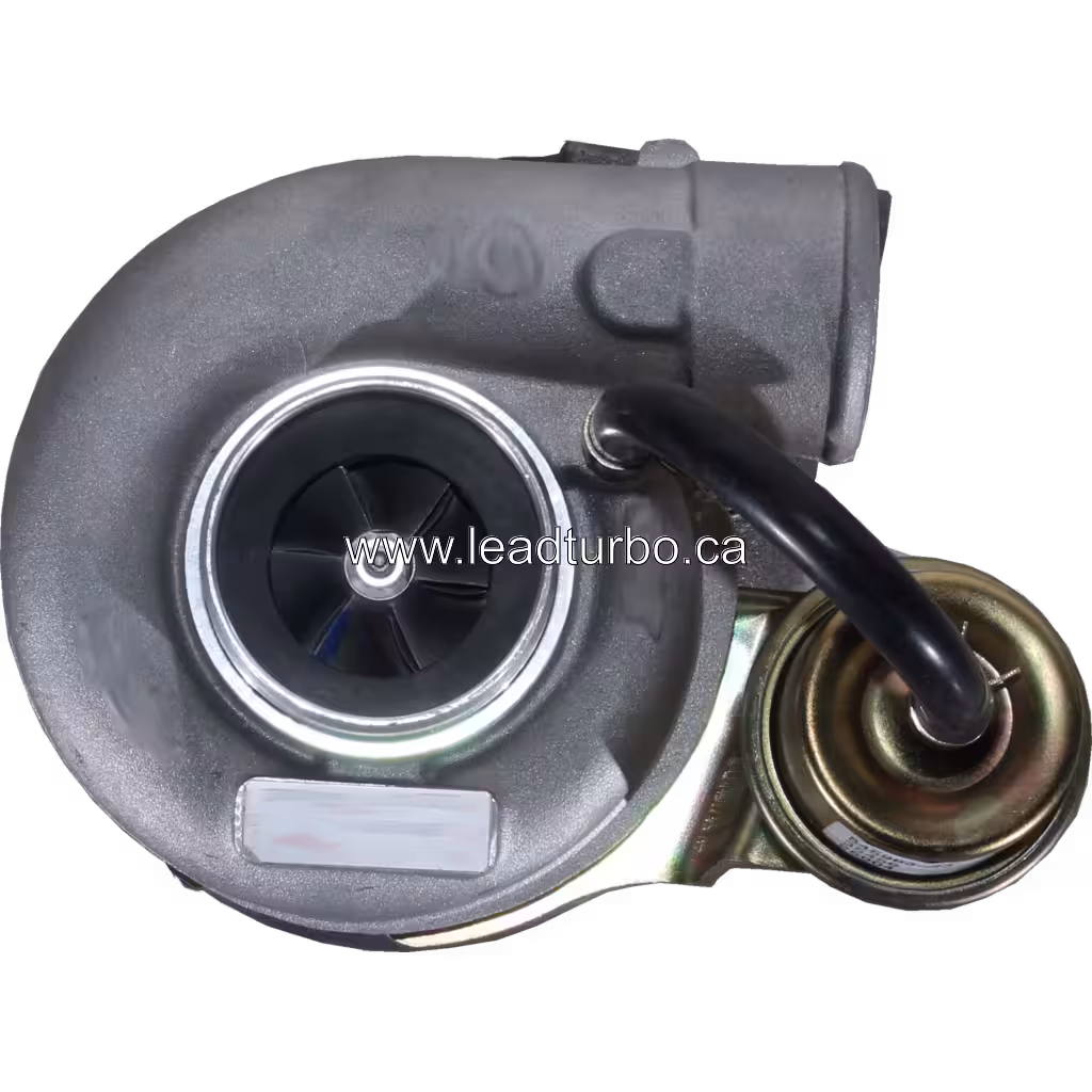 727264-5001 GT2052 turbocharger front view showing turbine and compressor wheels