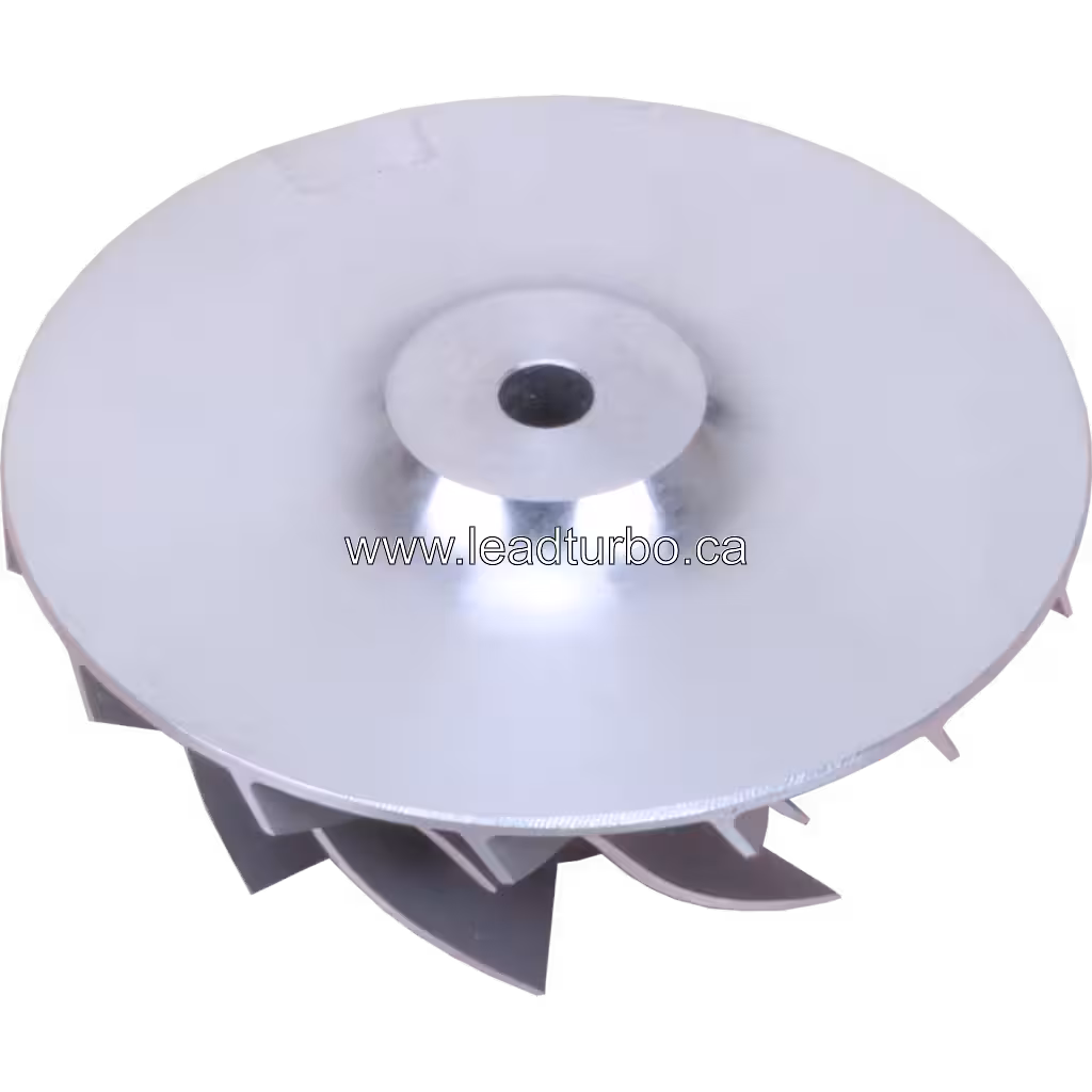 Turbo compressor wheel close-up showing blade design