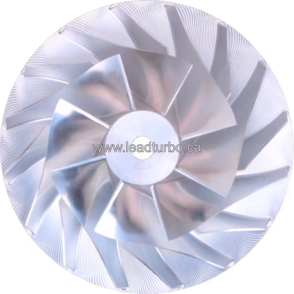 Compressor wheel FOR 4956104 CW para turbo HX83, vista frontal com pás curvas