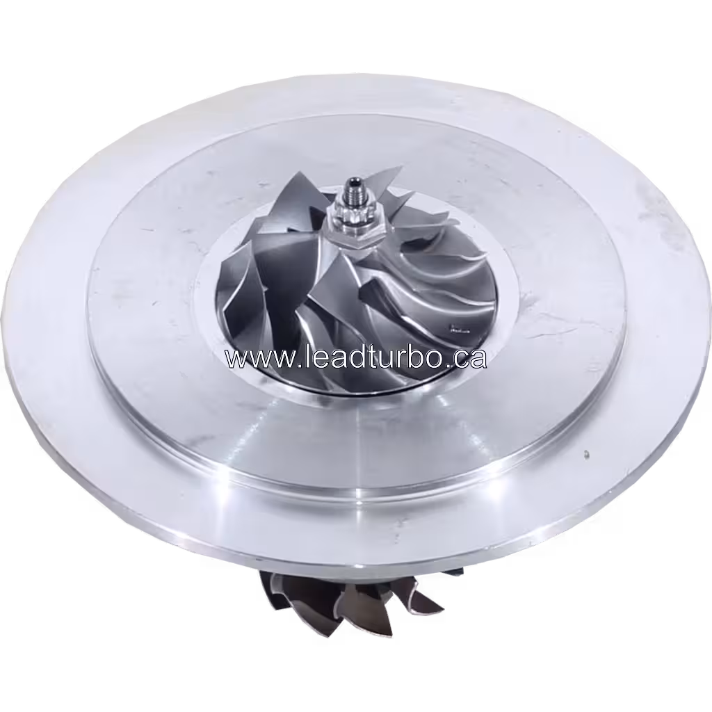 Vue en angle du core de turbocompresseur avec roue turbine visible