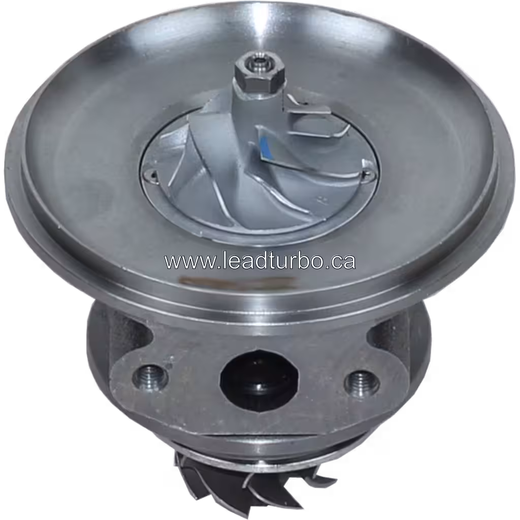 Vista frontal do core de turbo RHF3 com flange de montagem