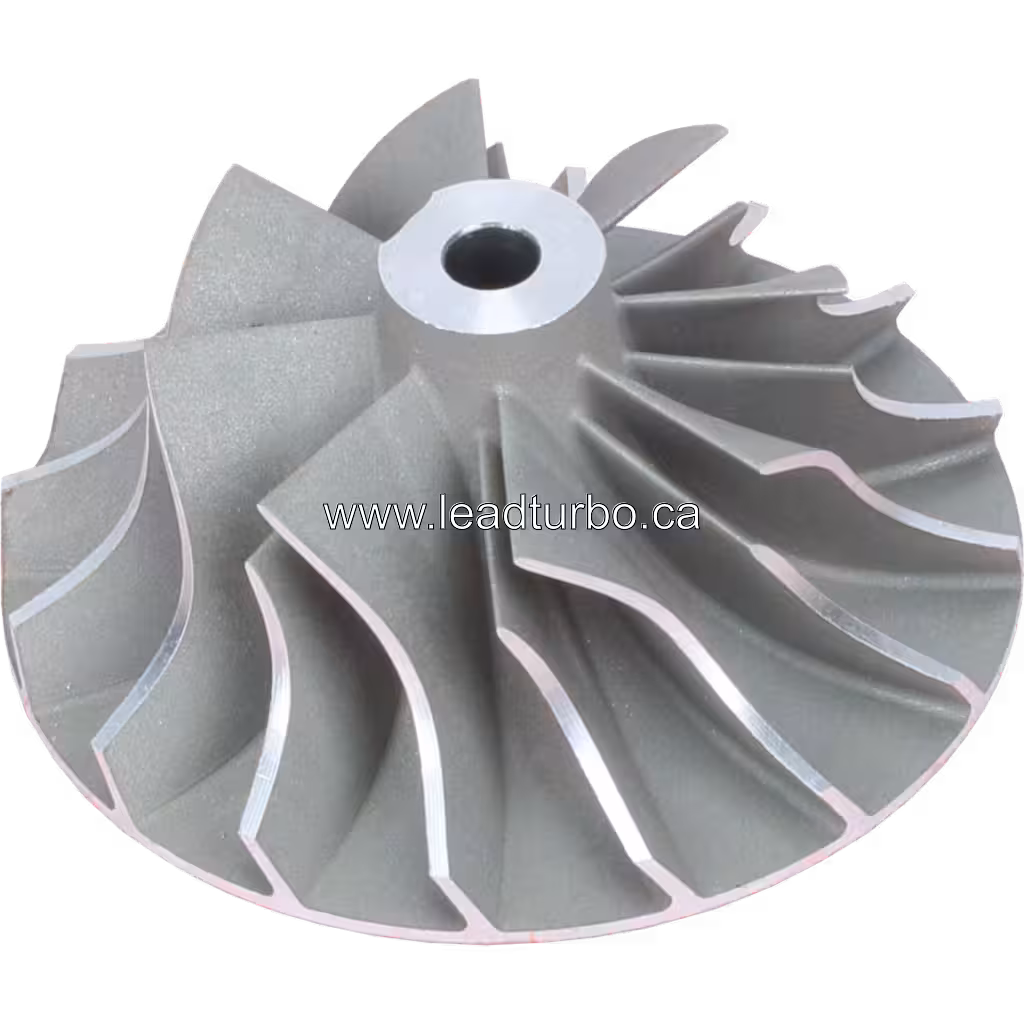 Roue de compresseur 409179-0019 pour turbo TO4B11 John Deere 45 degree view