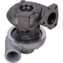 Vista inferior del turbocompresor 2674A177 con flancho de montaje y rueda de turbina