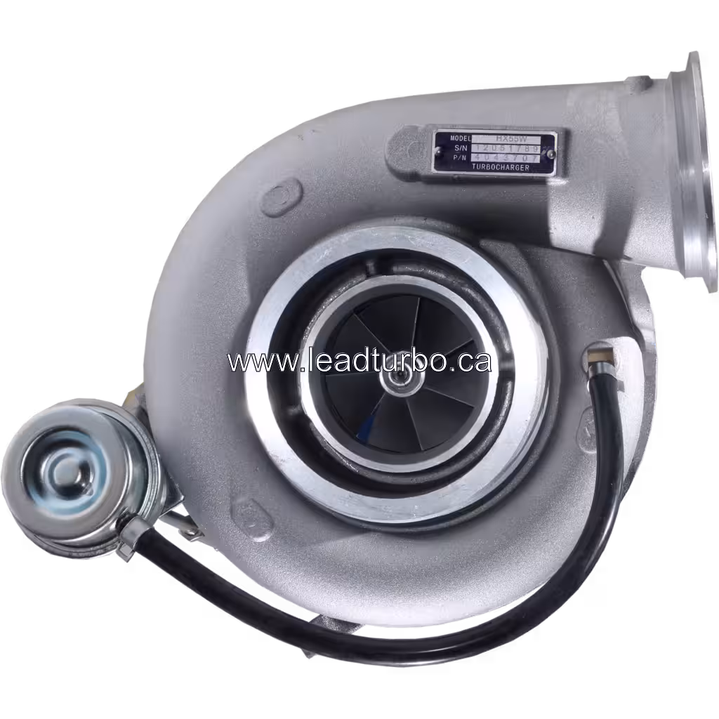 Vue avant du turbocompresseur 3792809H HX55W avec boîtier compresseur argenté