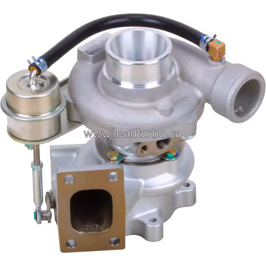Vue de dessus du turbocompresseur JAC HFC4DA1-1 avec bride d'échappement carrée