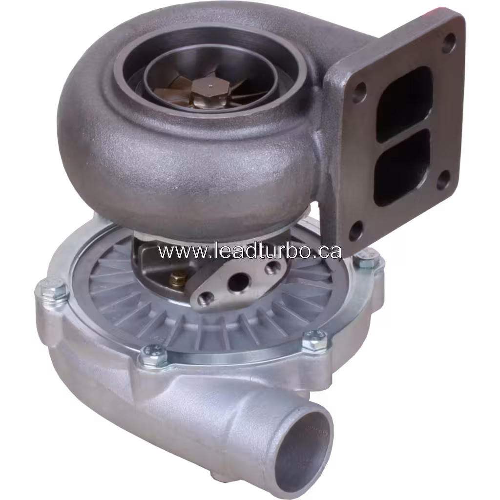 1808749C91 turbocharger bottom view with visible turbine housing and cooling fins
