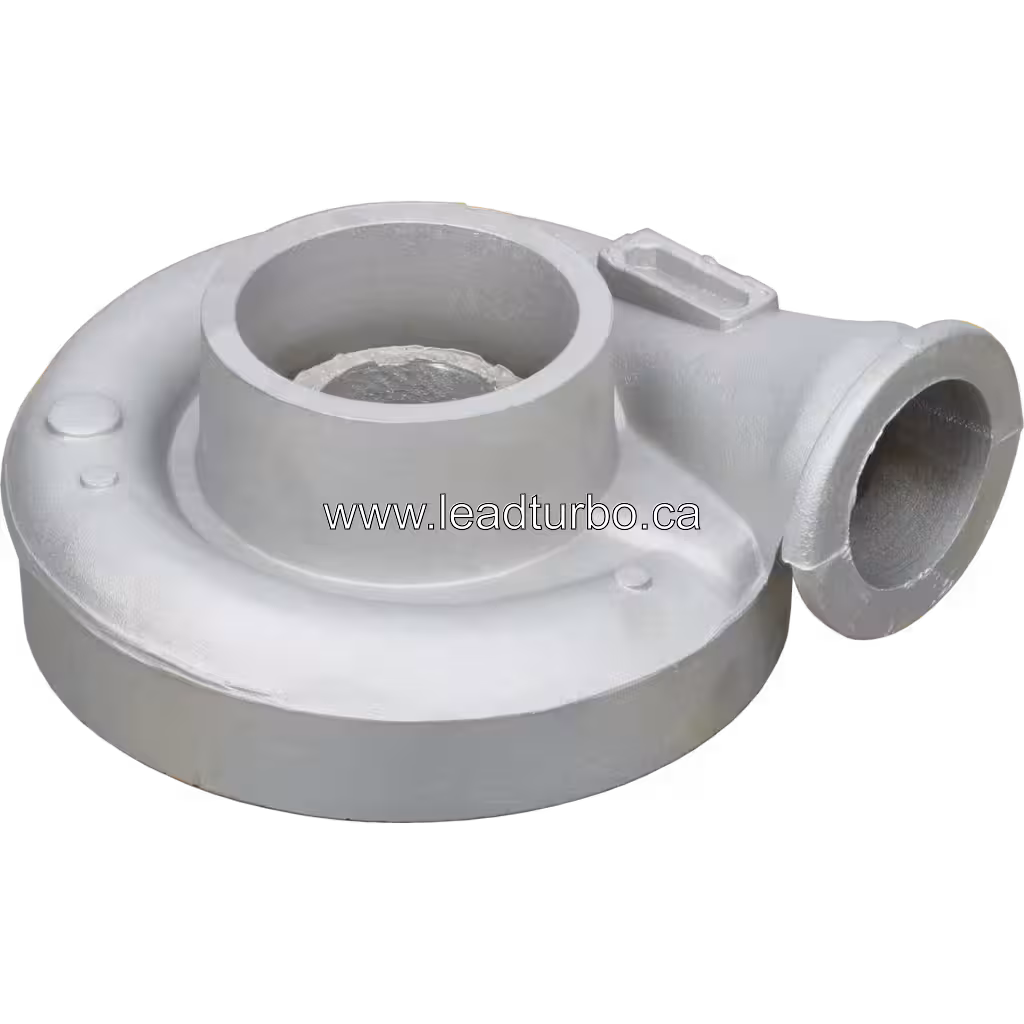 Vista replacement do Compressor Housing HX60W com flange de montagem e porta lateral cilíndrica