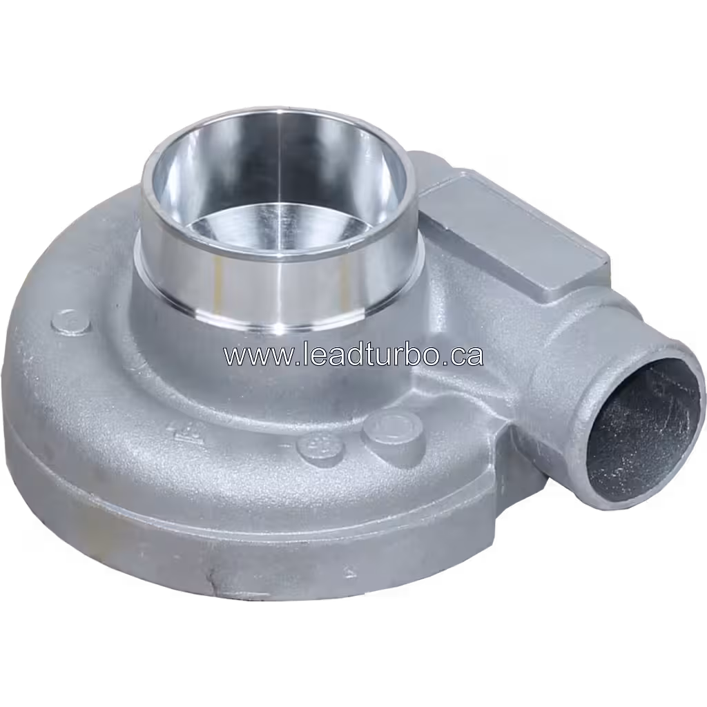 Compressor Housing 3536633 mit bearbeitetem Saugkanal und seitlichem Auslass, 45-Grad-Ansicht