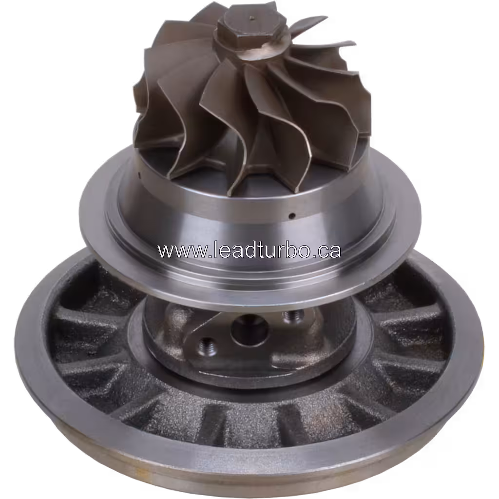Bottom view of 451491-0002 turbo core showing compressor wheel and housing ribs
