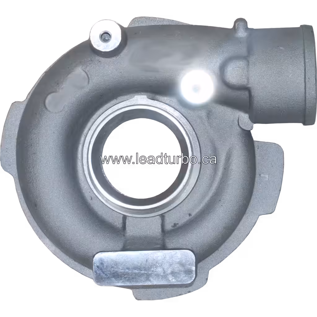 Vista frontal de compressor housing 454191-0001 CH GT2556V con acabado gris