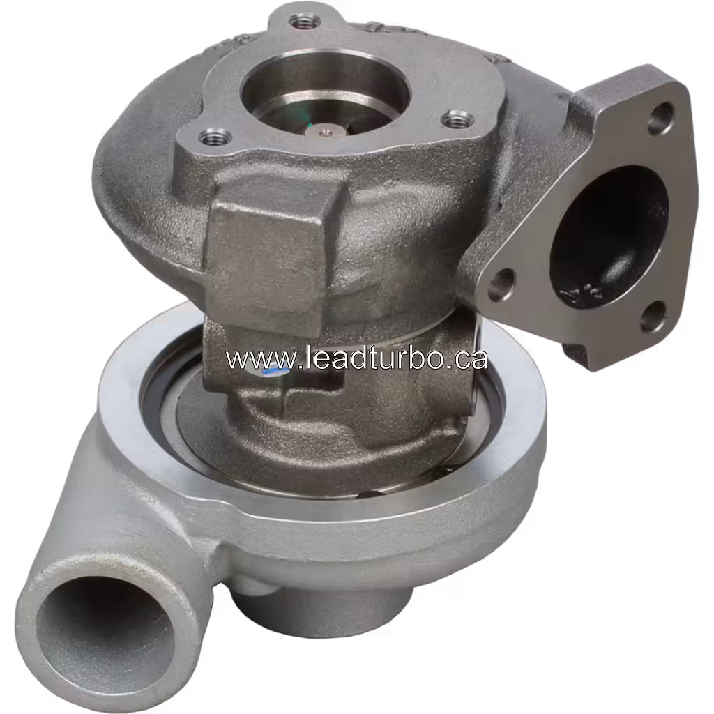 Turbocompresseur 2674A177 vue de dessous avec bride de montage et roue turbine