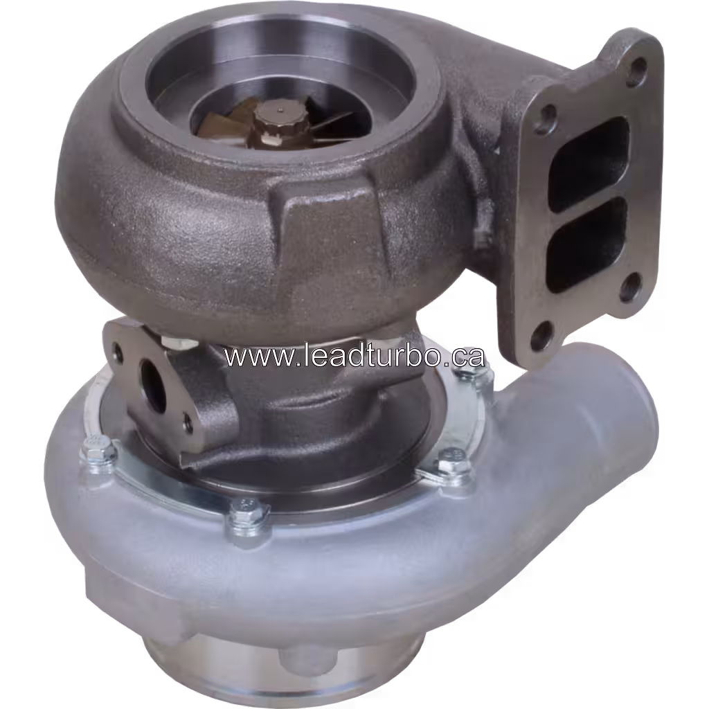 Industrial turbocharger for CAT 938F loader with visible compressor wheel and turbine housing