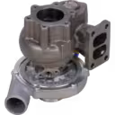 Vista inferior do turbocharger com carcaça de turbina de ferro fundido