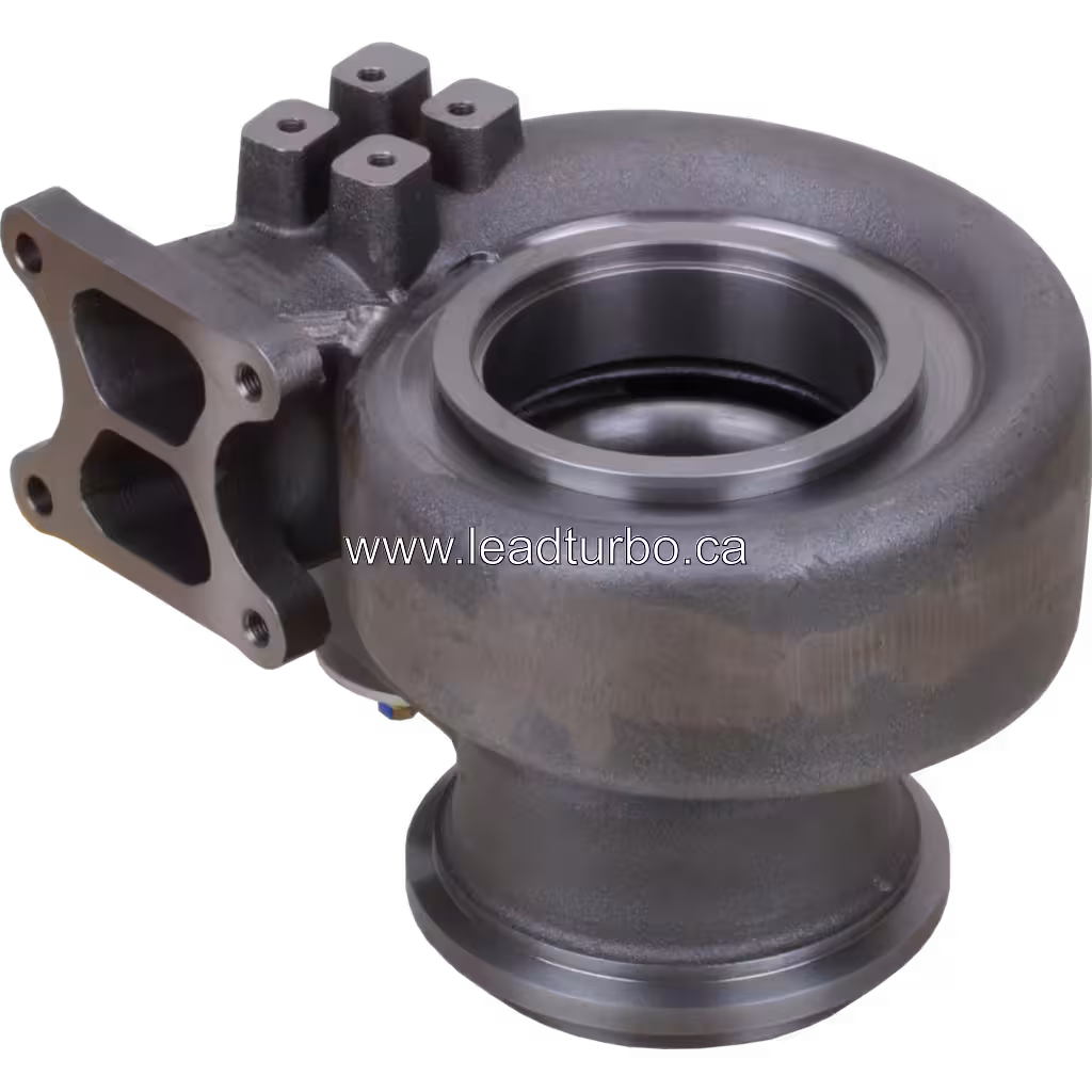Vue de dessous de la turbine housing 3506616 avec ports cylindriques noirs