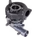 Vista inferior a 45 grados del turbocompresor 17201-0L040 con flanges de montaje y conectores eléctricos