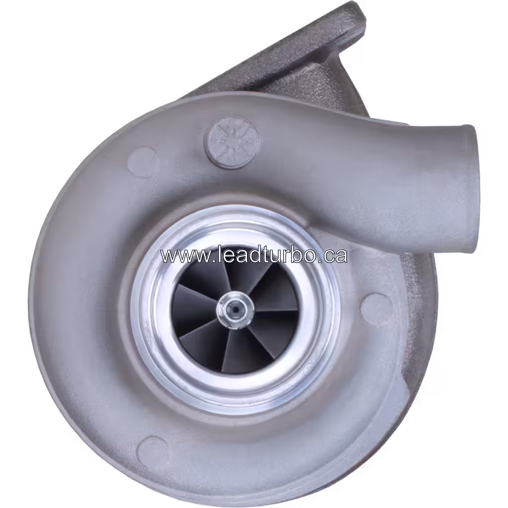 Turbocompresor 177261 S200S053 para John Deere 6068H, vista frontal con carcasa de compresor plateada y turbina oscura