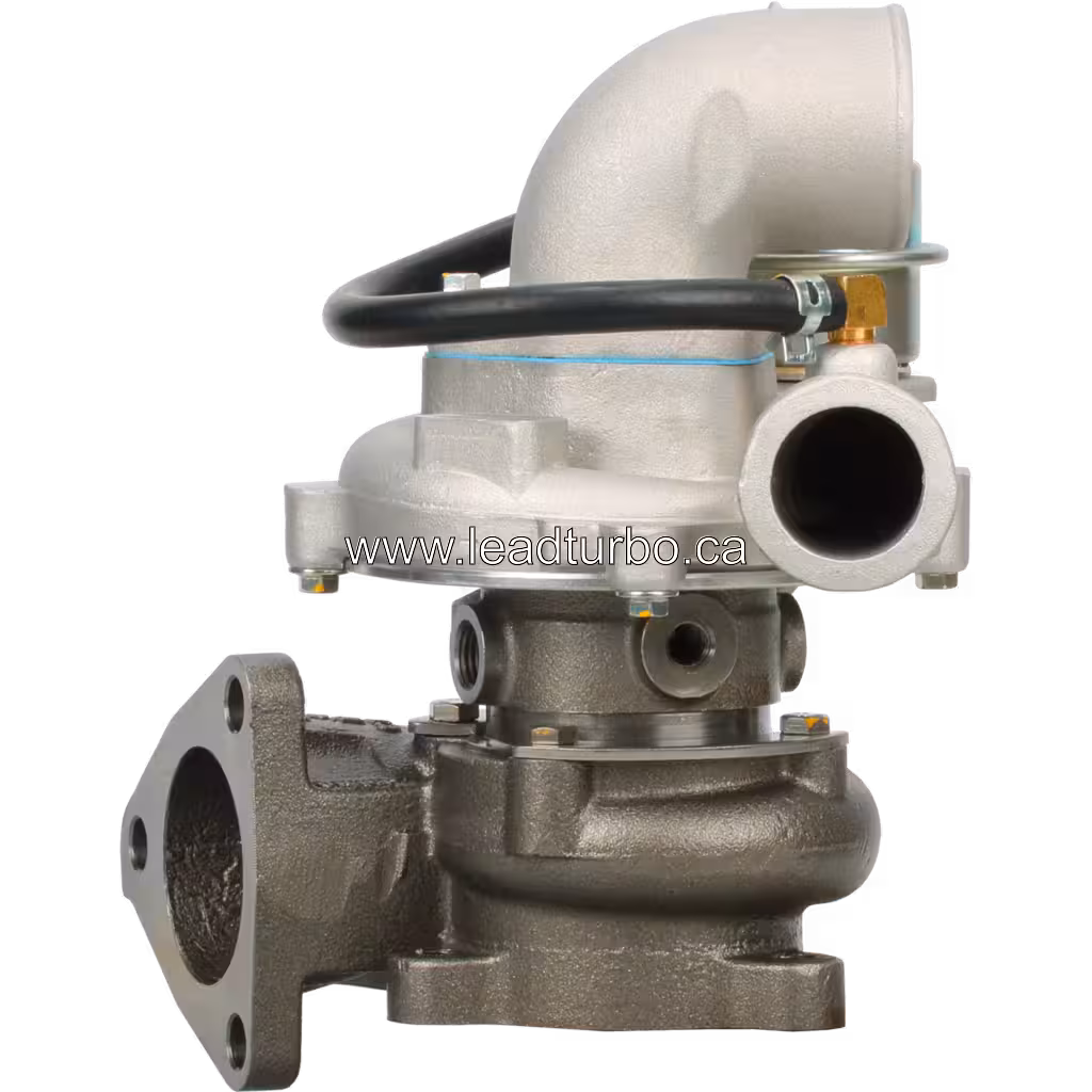 Turbosprężarka 2820042600 GT1749S z siłownikiem elektronicznym, widok z przodu, obudowa kompresora i turbiny