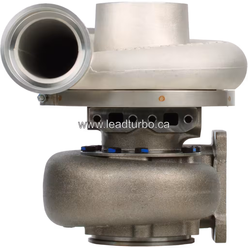 Turbosprężarka 6505-52-5540 KTR110G-K75B widok z przodu, górna obudowa srebrna, dolna szara, do KOMATSU SA6D170E-2A-D
