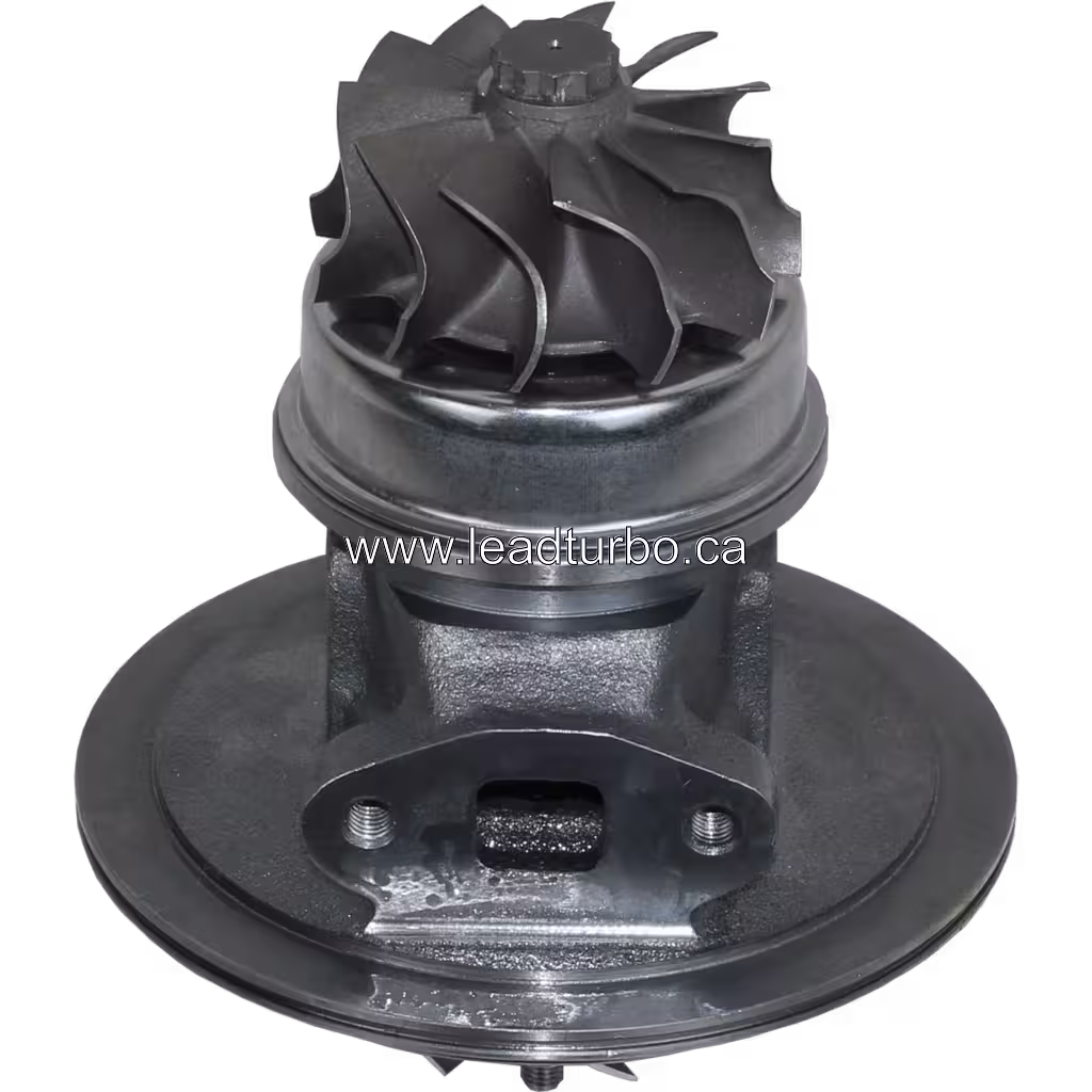 CAT 3116 Turbolader Core, dunkelgrauer Metallfinish, Kompressor- und Turbinenseite sichtbar