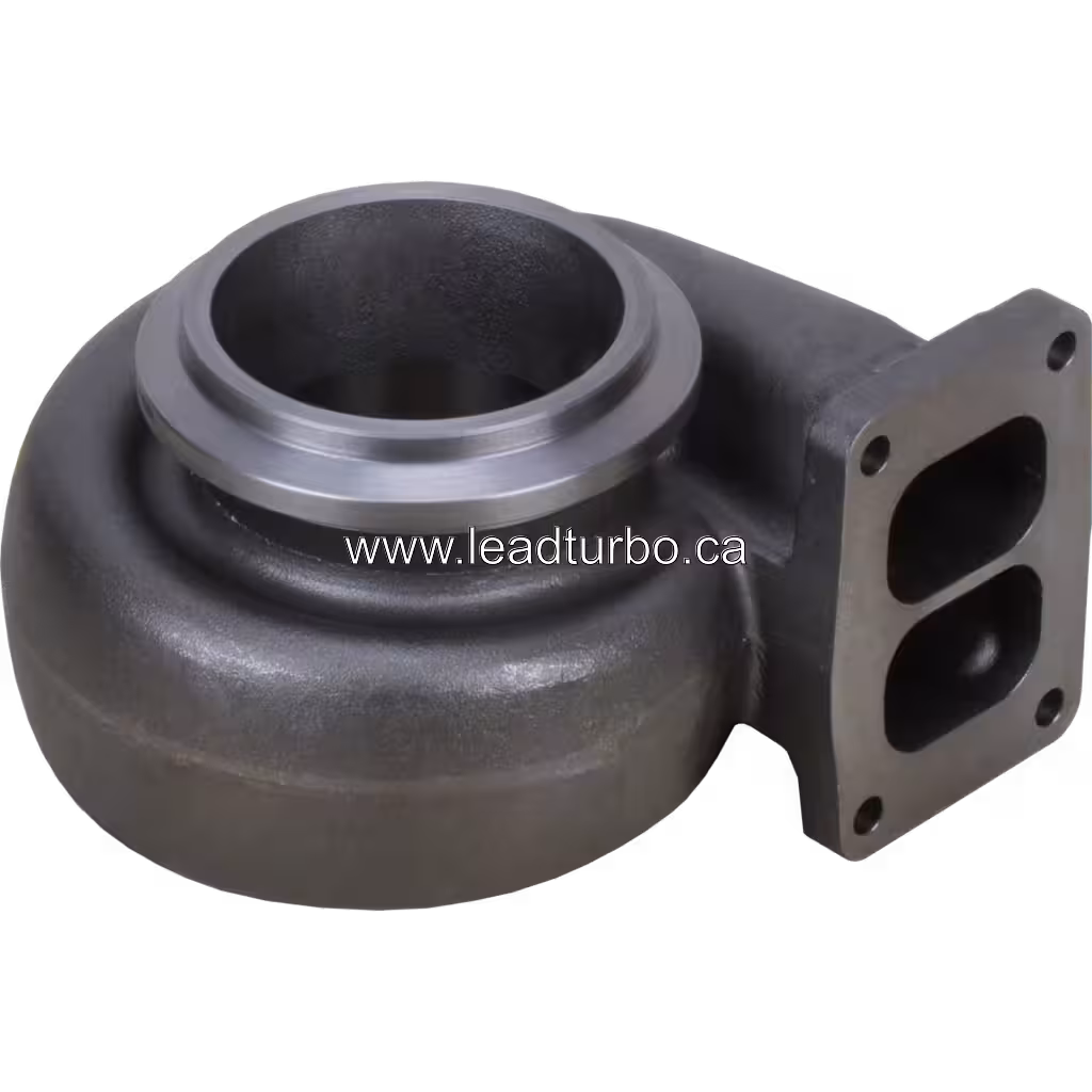 Turbine housing with two-port flanged inlet and machined ring