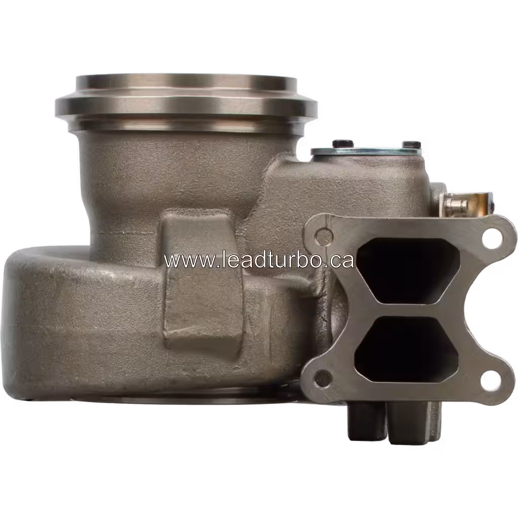 3506616 HX60W turbine housing front view with dual exhaust ports