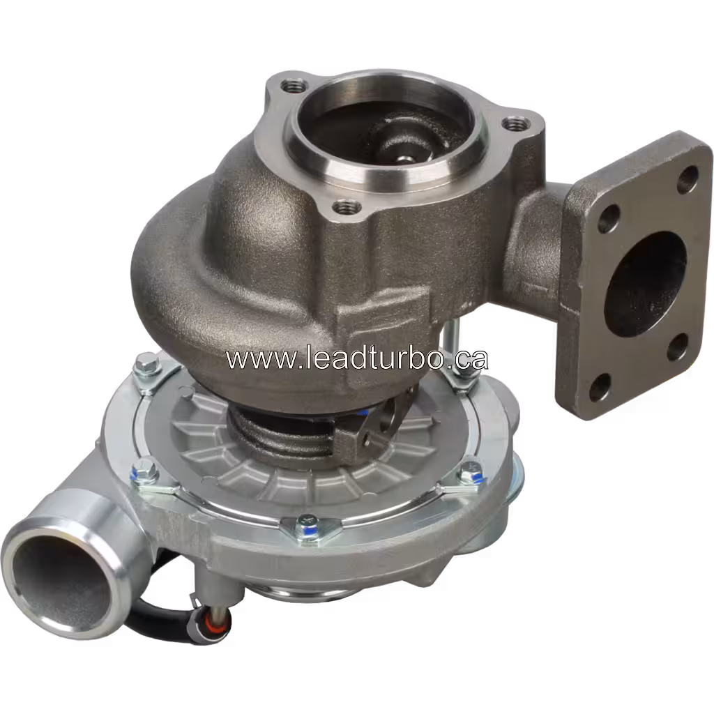 785827-5022 turbocharger bottom view revealing central shaft and bearing housing