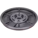 Componente metálico gris oscuro con hub central y 4 orificios de montaje