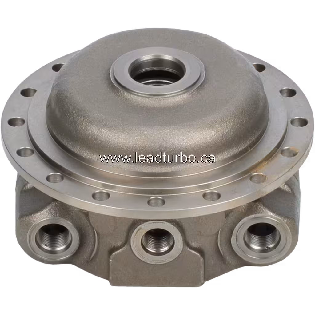 Vista inferior 45 grados mostrando puertos roscados del bearing housing 4041802