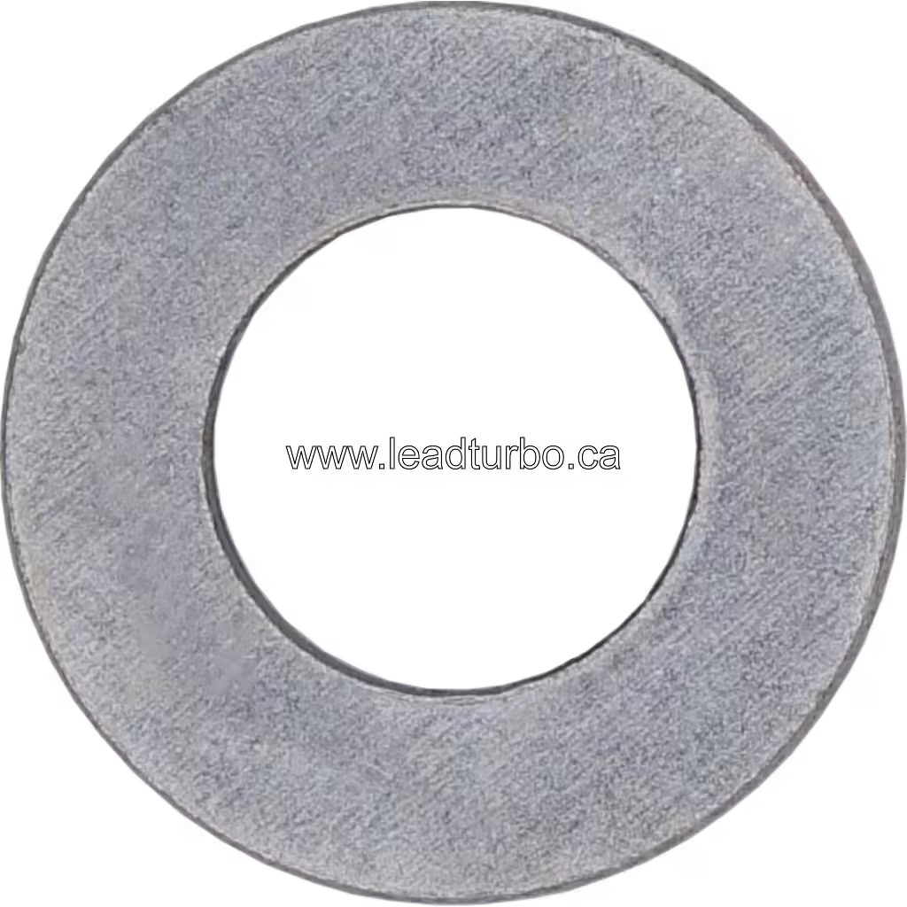 Vista cenital de una gasket metálica gris con orificio central para turbocompresor HX83