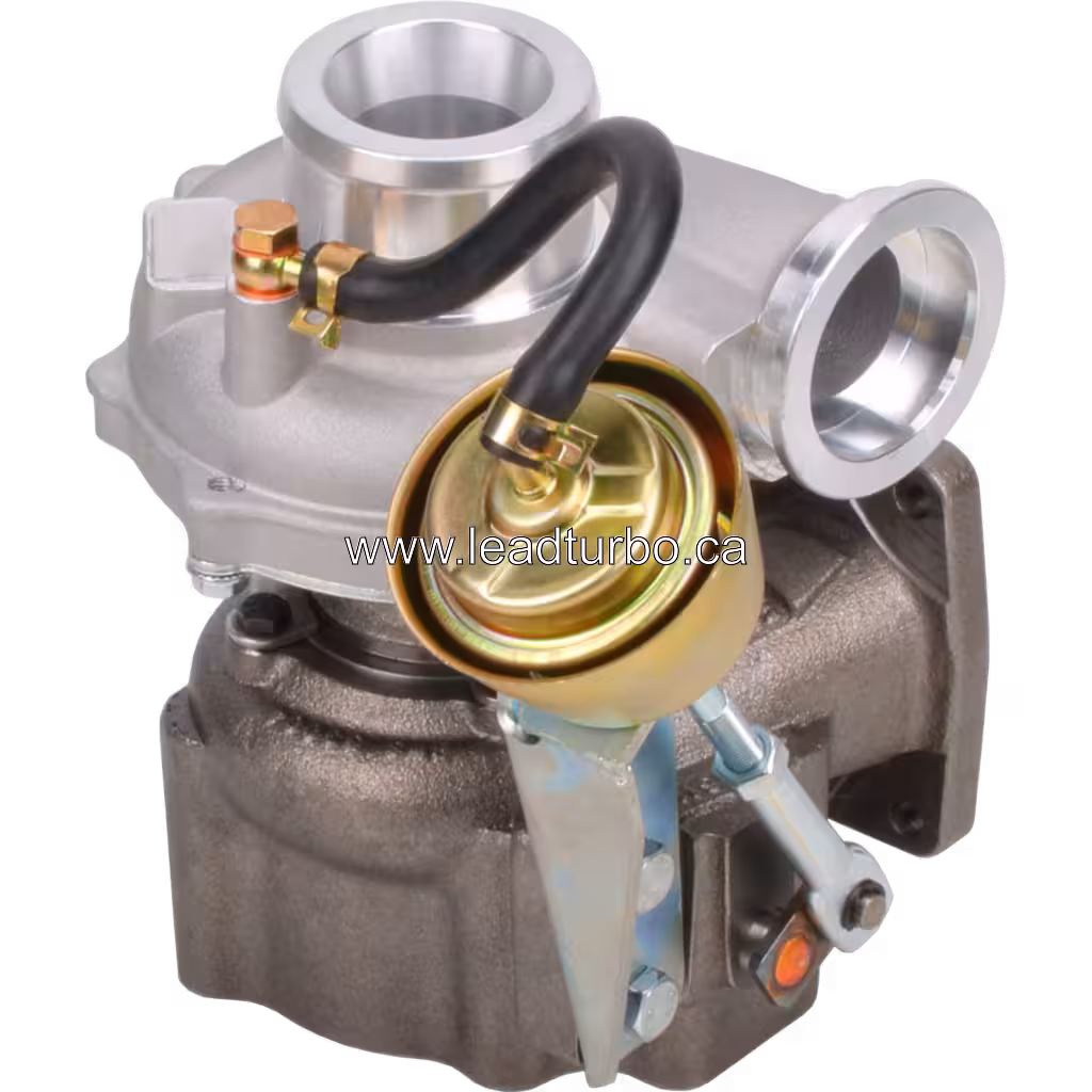 Vista replacement a 45 grados del turbo K04-2072DCBHA mostrando líneas de refrigerante y actuador