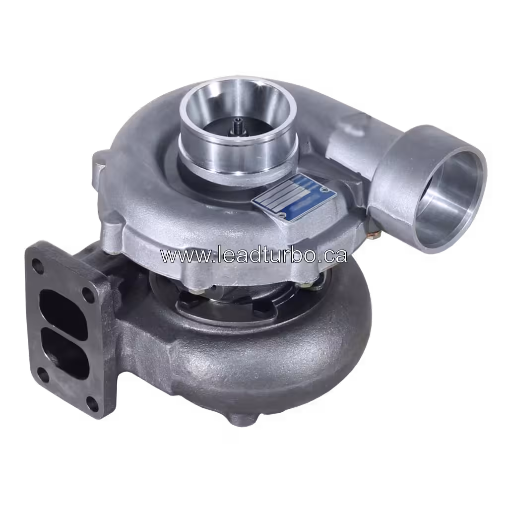 Turbocompresseur 5700240 vue supérieure avec carter compresseur et bride d'échappement