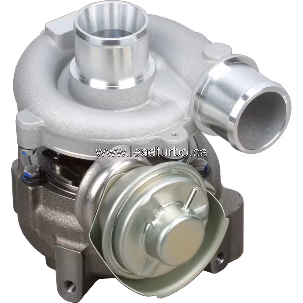 Turbosprężarka 17201-27040 GT1749V widok od góry pod kątem 45 stopni z flanszami montażowymi