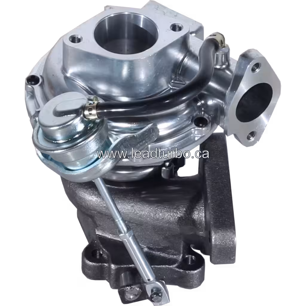 Top 45-degree view of Nissan YD25DDTI turbocharger with V-band clamp