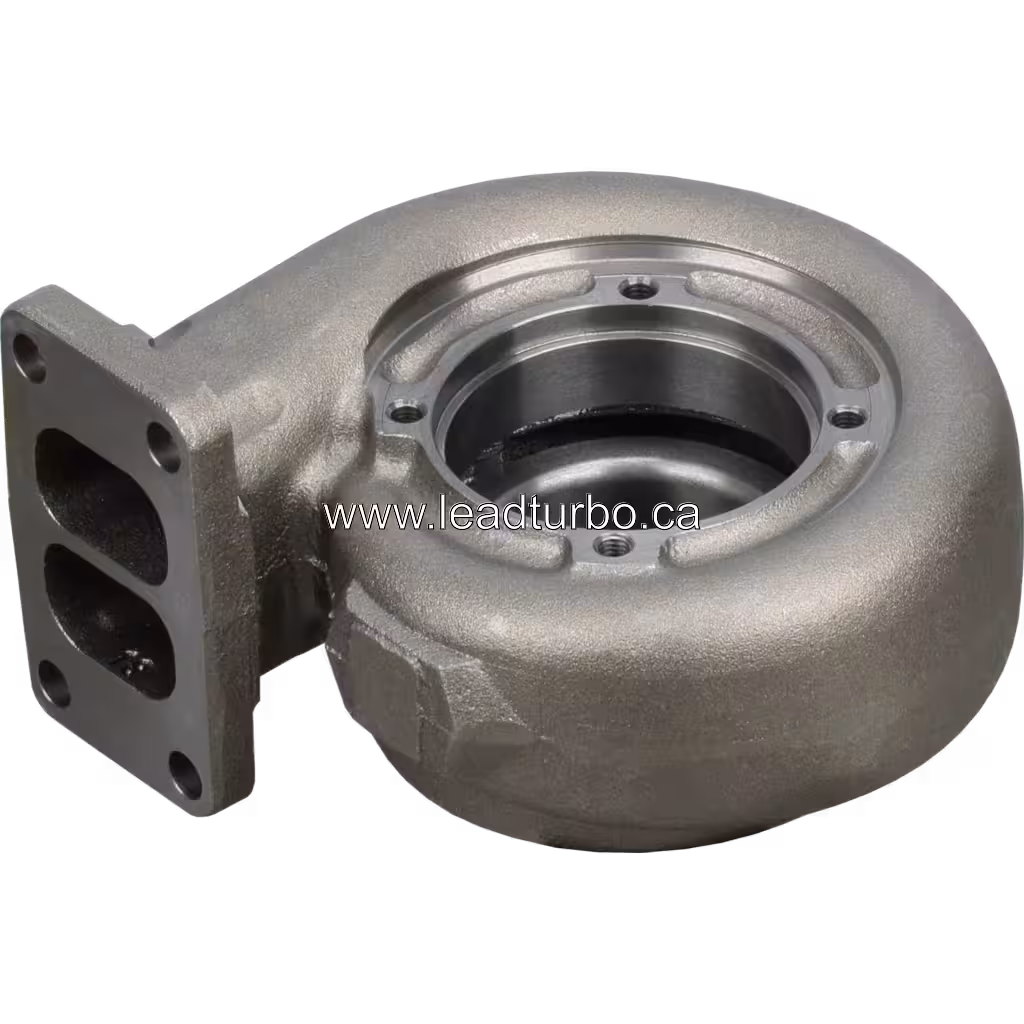 Turbine housing top view showing hexagonal exterior feature