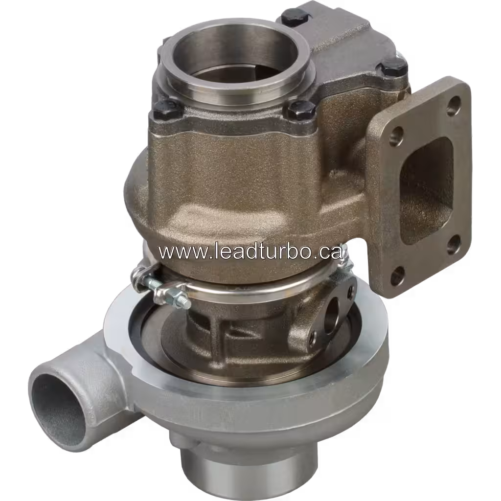 3592121 HX30W Turbolader, Untersicht mit Turbinengehäuse und Abgasflansch
