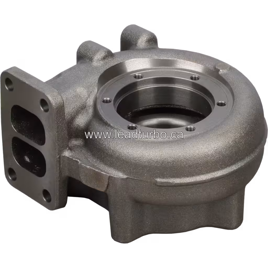 Turbine Housing 3539085 HX40W vista inferior, superfície fundida e adaptador lateral