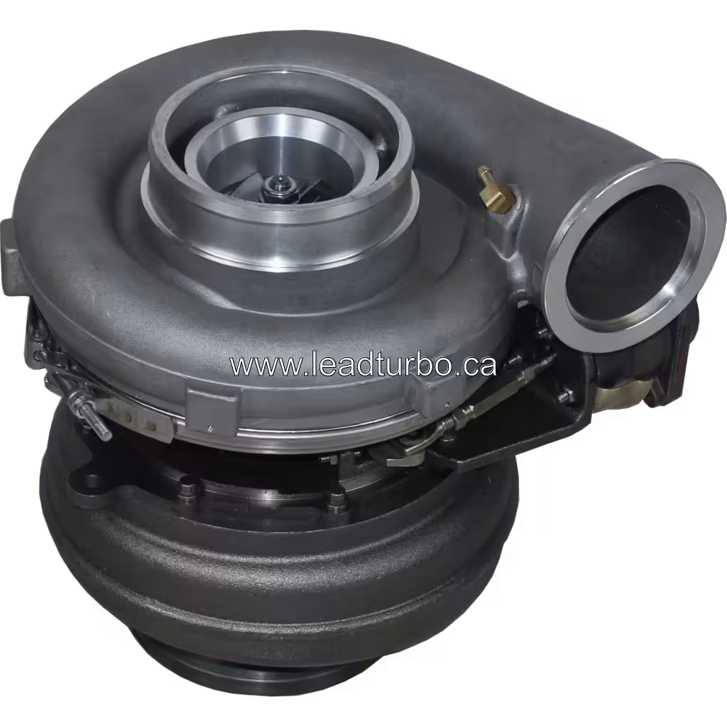 Vista replacement do turbo 758160-5007 mostrando a roda do compressor usinada e o atuador externo