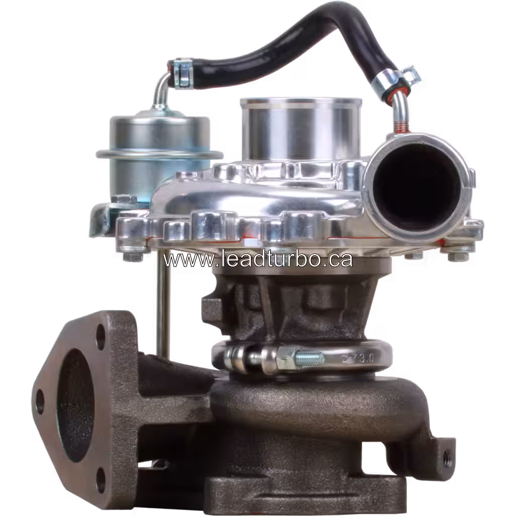 Vista frontal del turbocompresor 17201-30030 CT con carcasa de compresor plateada y impulsor visible