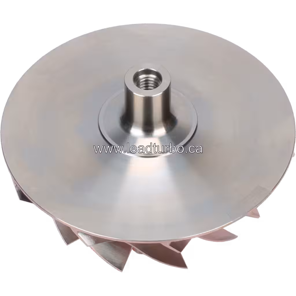 Bottom view of compressor wheel backplate with central threaded mounting hole
