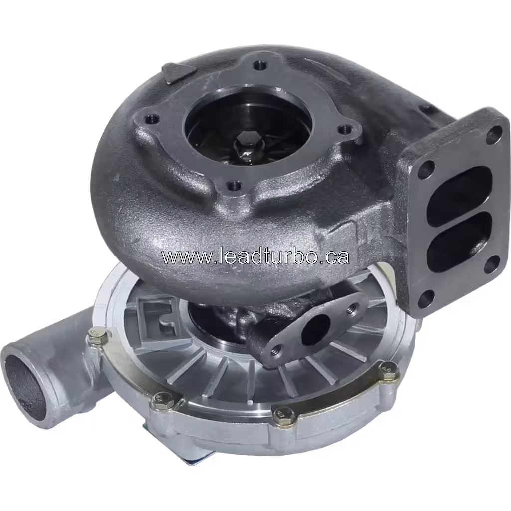 Vue du dessus du turbocompresseur 53279706407 montrant le flange d'échappement