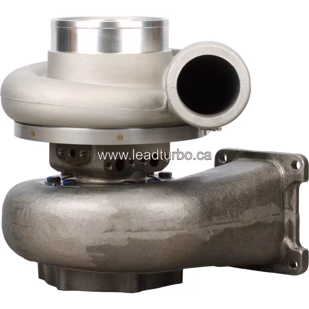 Vista frontal do turbocharger 6502-52-5020 KTR130-33BAW com carcaça do compressor prateada e carcaça da turbina cinza-escura